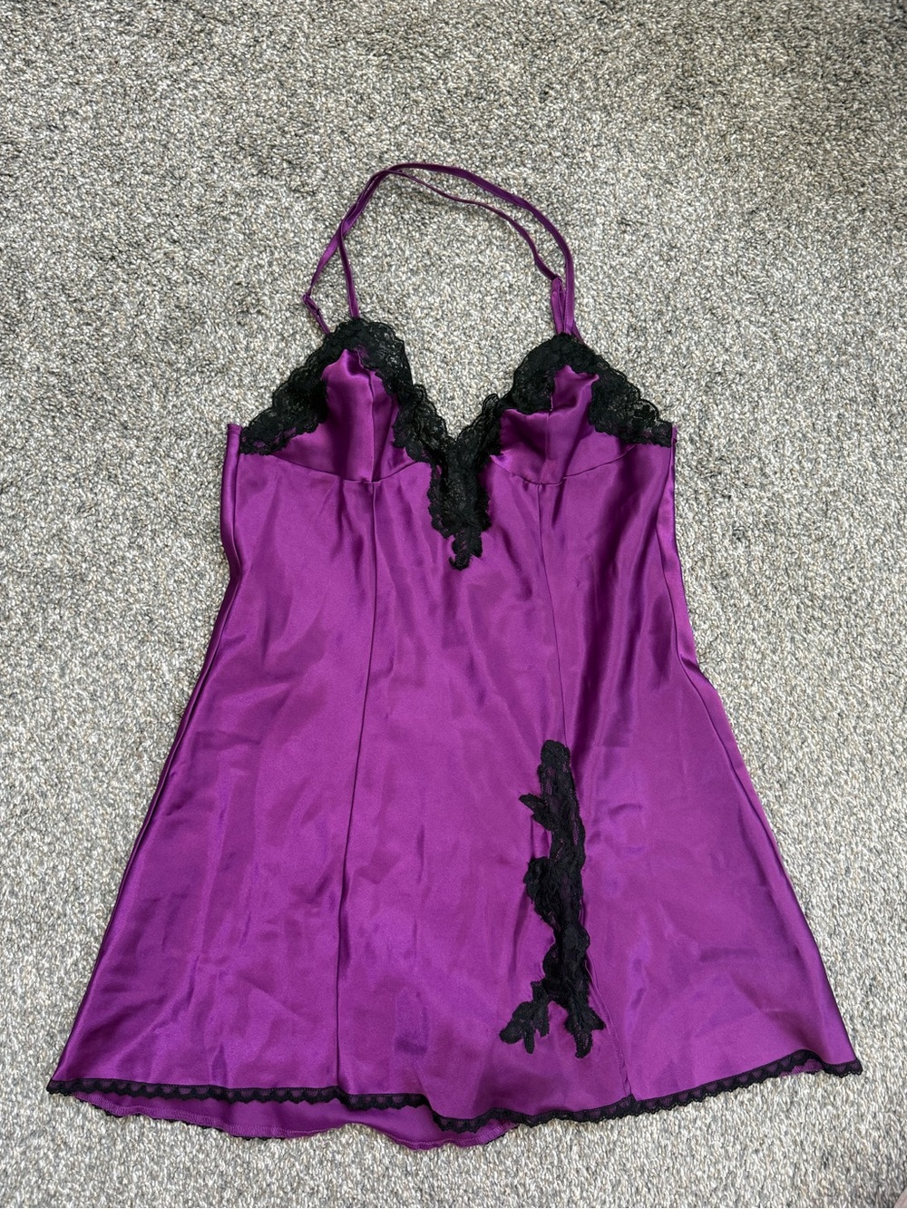 Frederick's of Hollywood Plum Satin Chemise with Black Lace